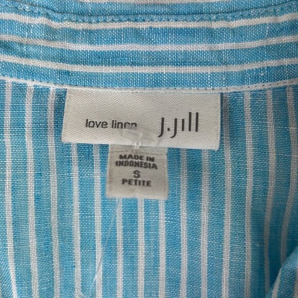 J. Jill Petite Love Linen Blue White  Oversized Pinstripe - Picture 3 of 10